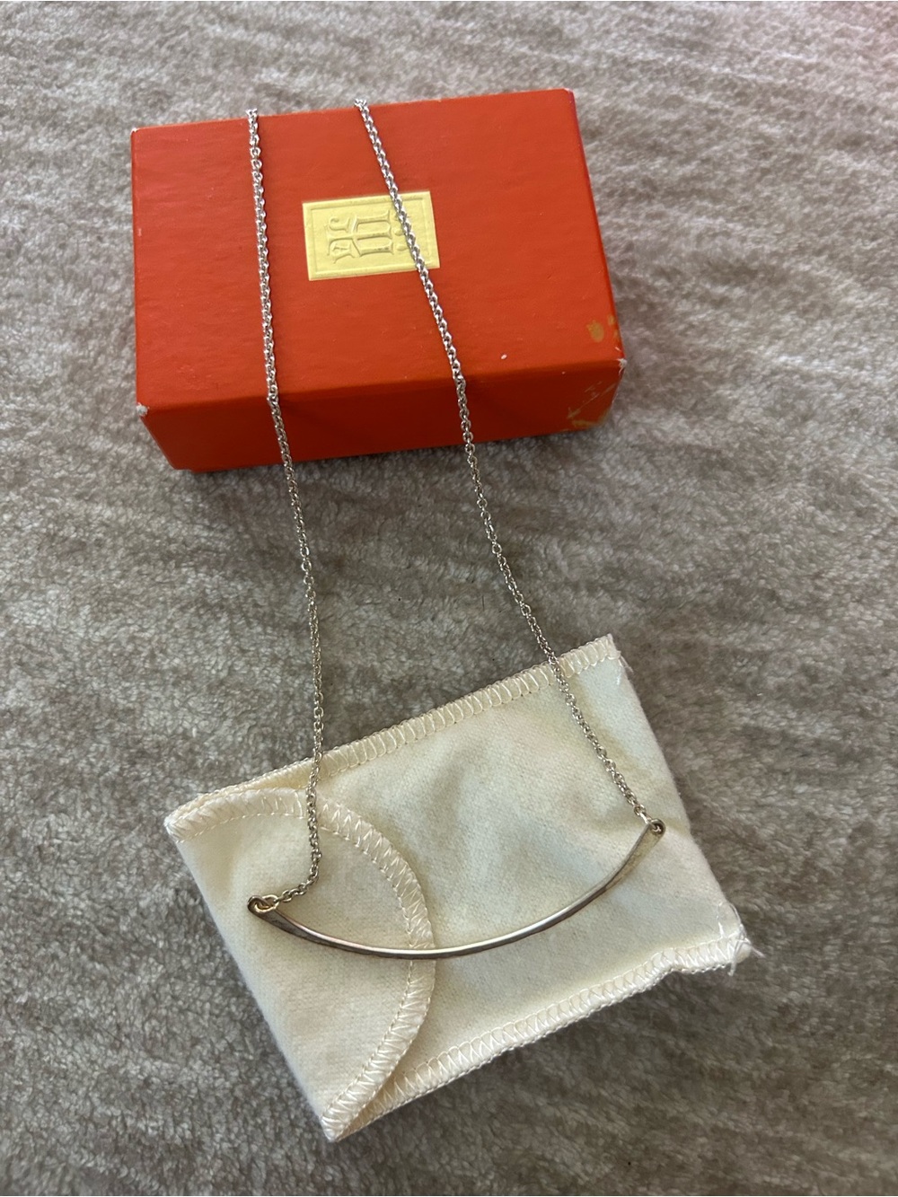 James Avery Silver Curved Bar Necklace with Orange Box